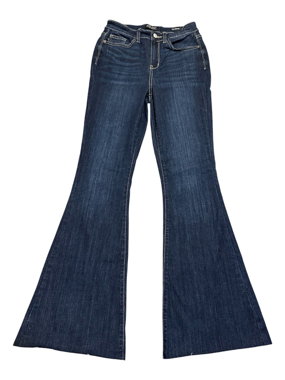 Judy Blue Dark Blue High-Rise Raw Hem Flare Jeans